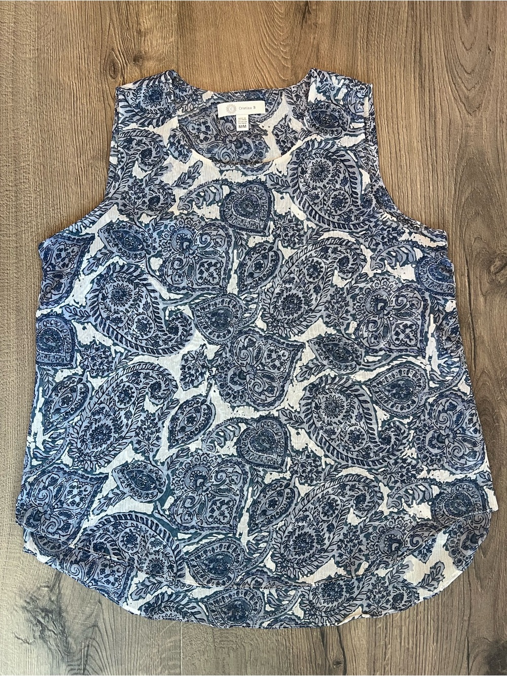 Christina Navy and White Paisley Tank Top